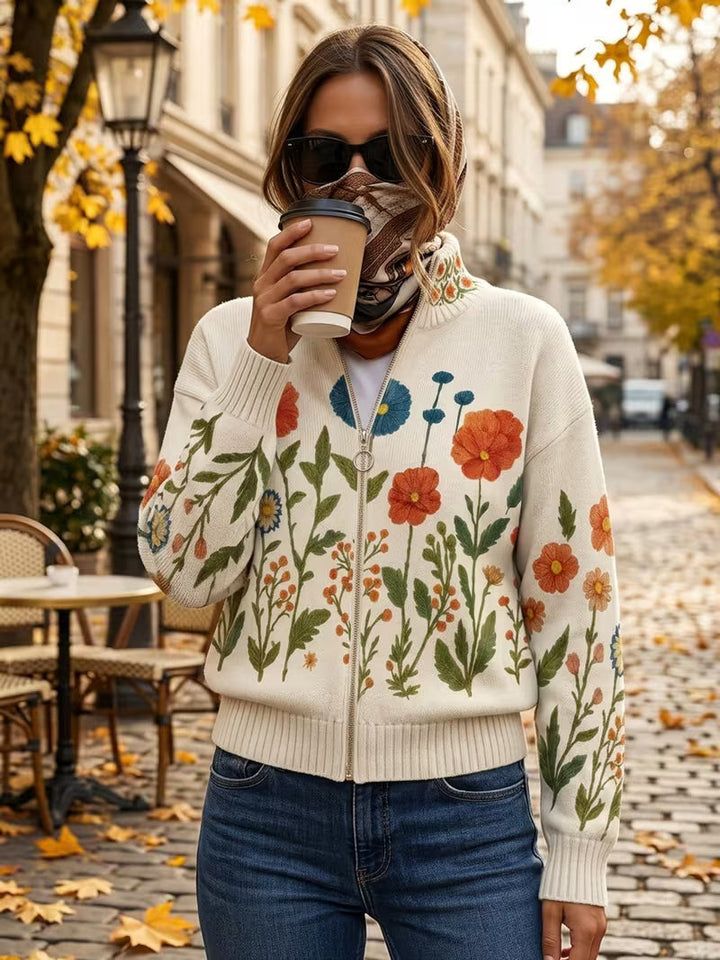 Angela™ | Cardigan Zip avec Fleurs Sauvages