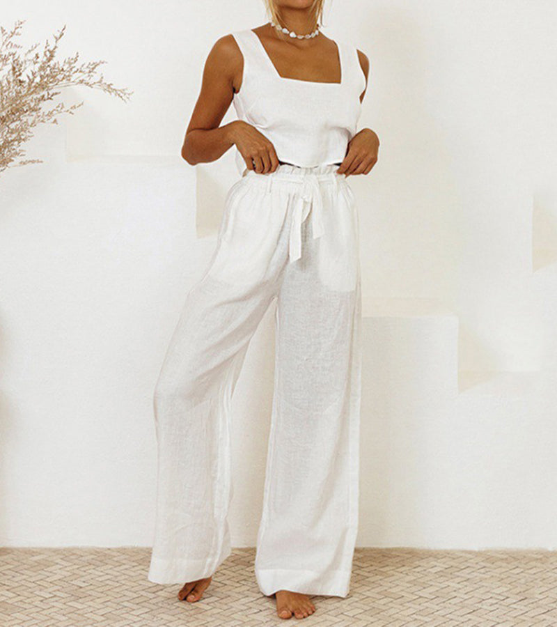 Megan - Ensemble Top Minimaliste et Pantalon Évasé