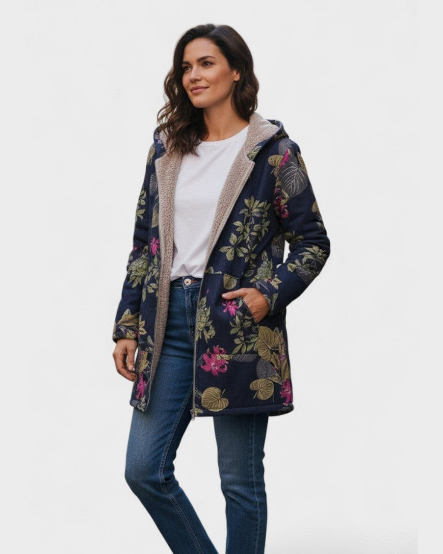 Gabrielle - Manteau bleu marine à motif floral