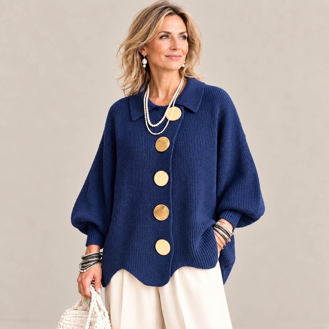 Amélie Bruges | Cardigan oversize à gros boutons dorés
