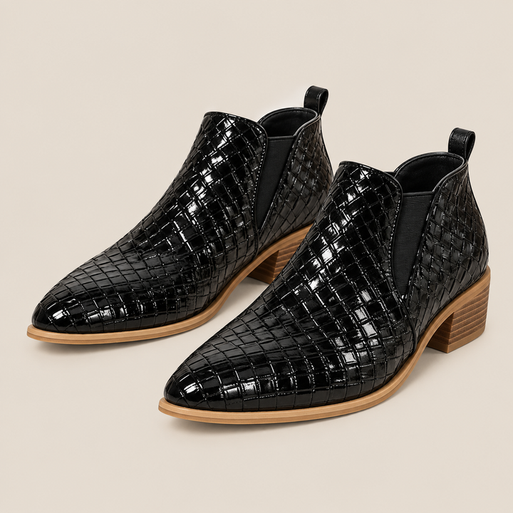Amélie Bruges | Bottines Tressées à Talon Bloc