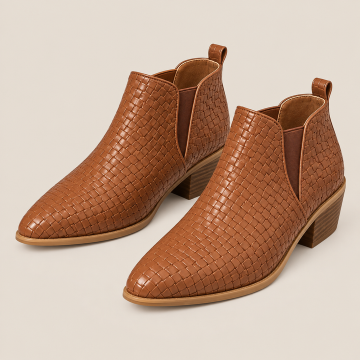Amélie Bruges | Bottines Tressées à Talon Bloc