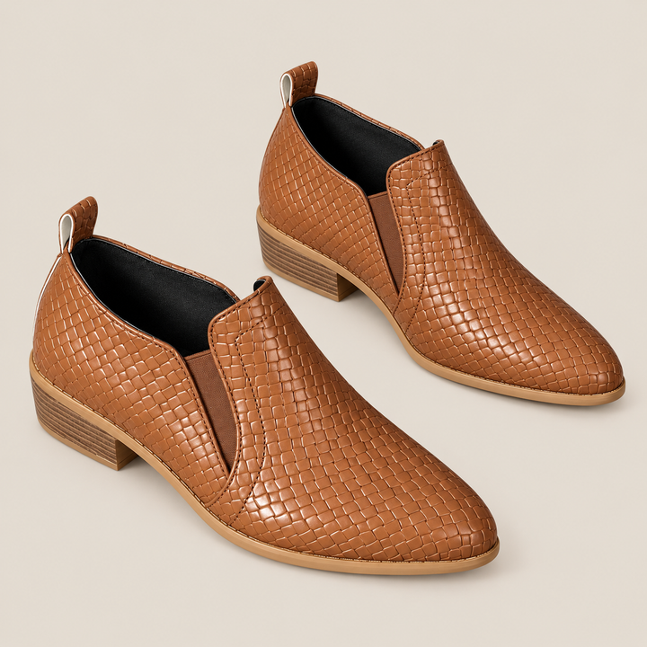 Amélie Bruges | Bottines Tressées à Talon Bloc