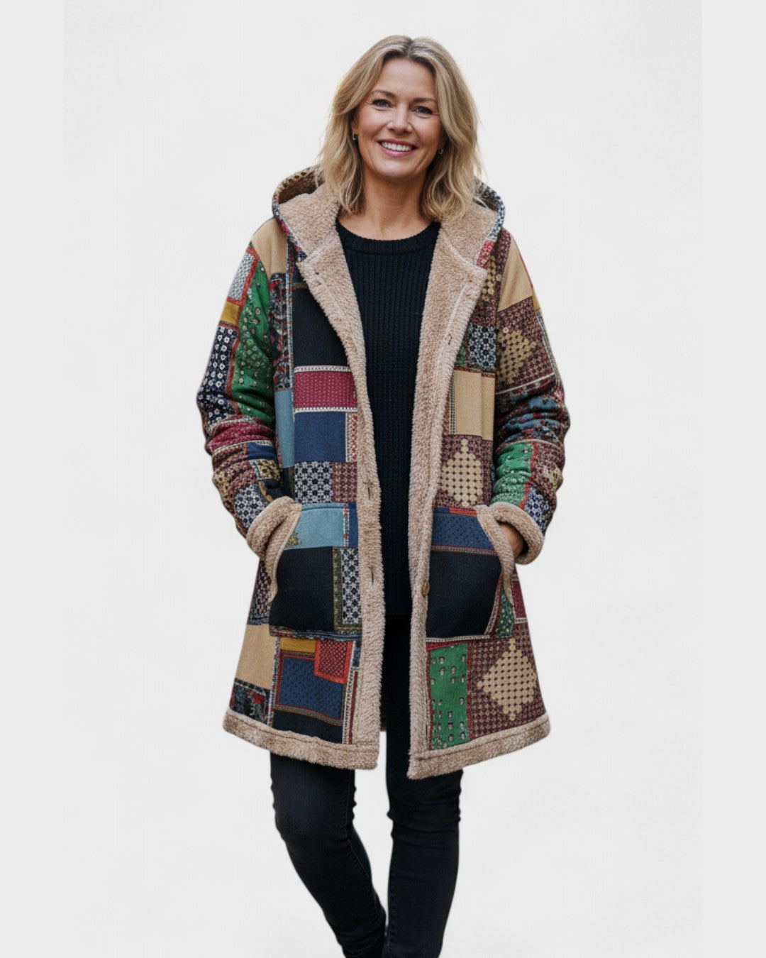 Judith - Sweat-shirt patchwork aux tons terre