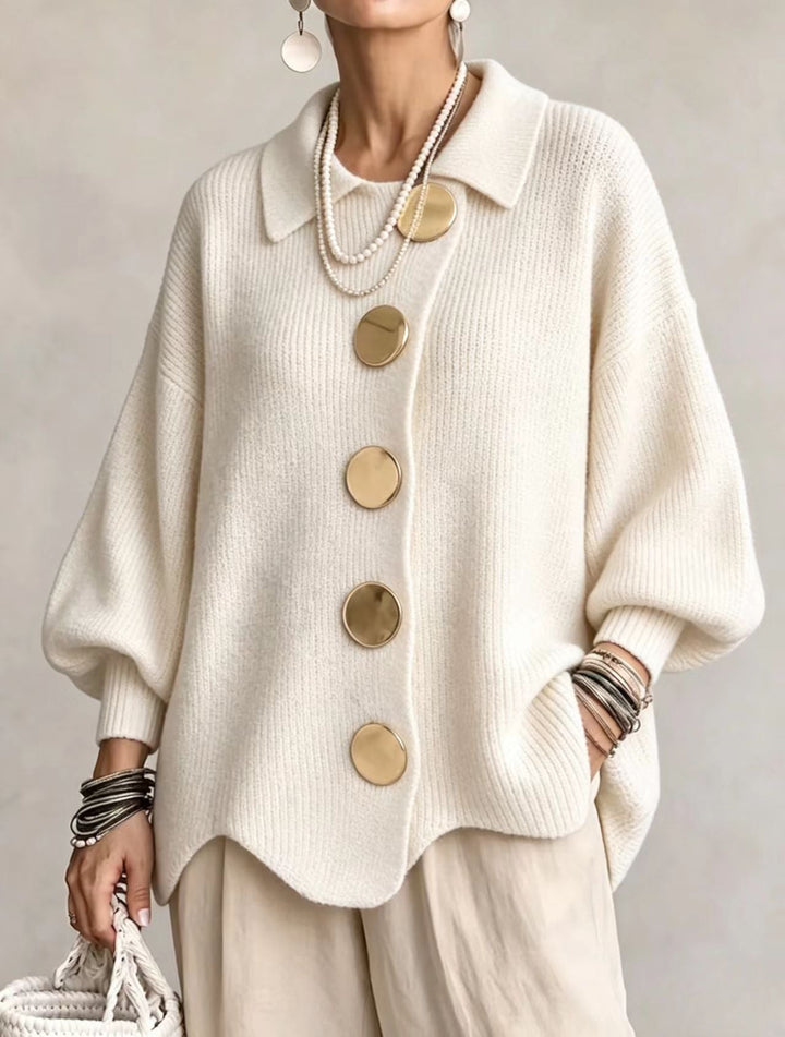 Amélie Bruges | Cardigan oversize à gros boutons dorés