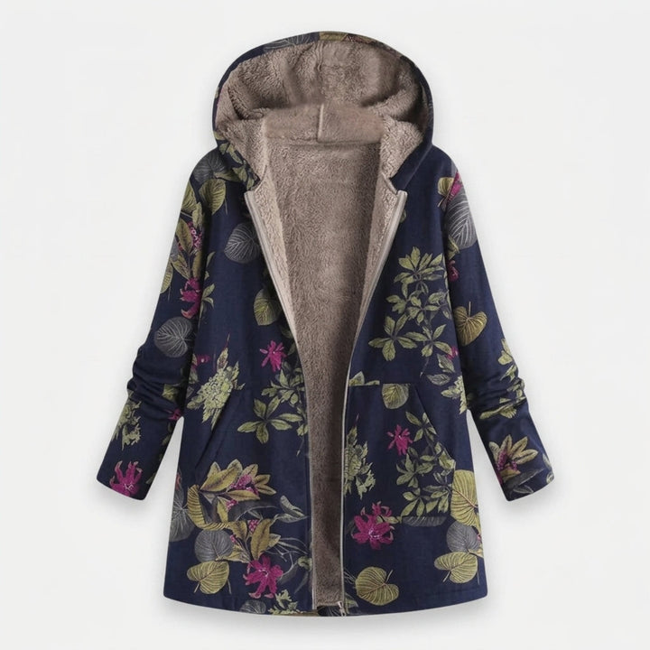 Gabrielle - Manteau bleu marine à motif floral