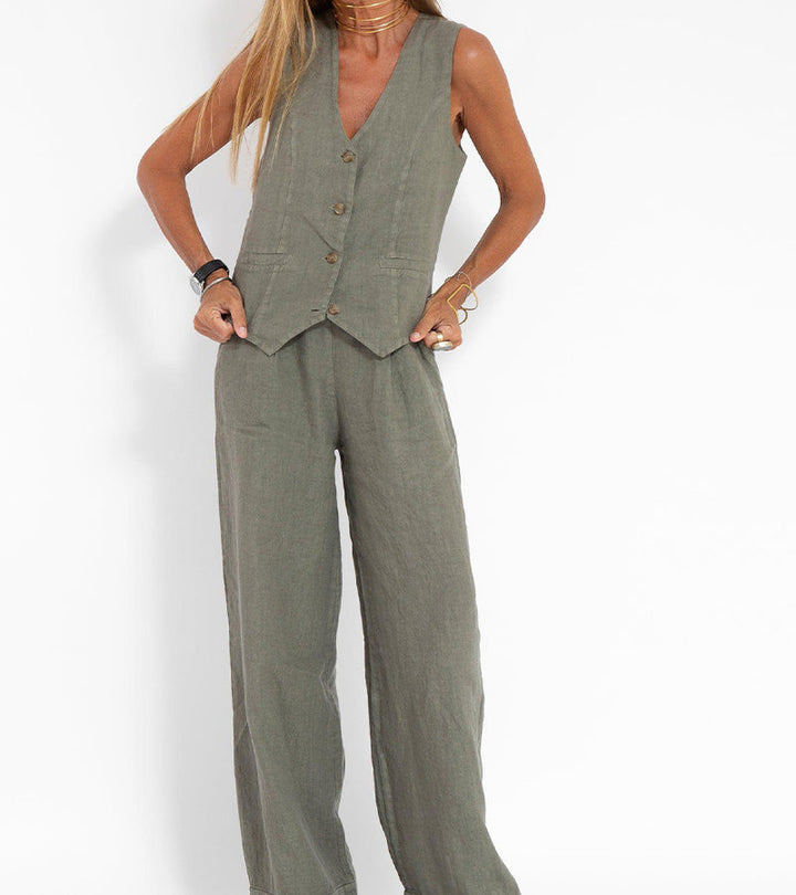Aira - Ensemble Gilet Boutonné & Pantalon Large
