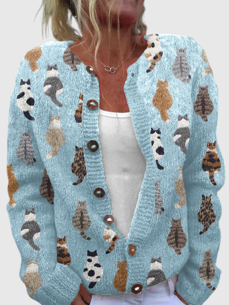 Graziella™ | Cardigan avec Imprimé de Chats et Coupe Confortable