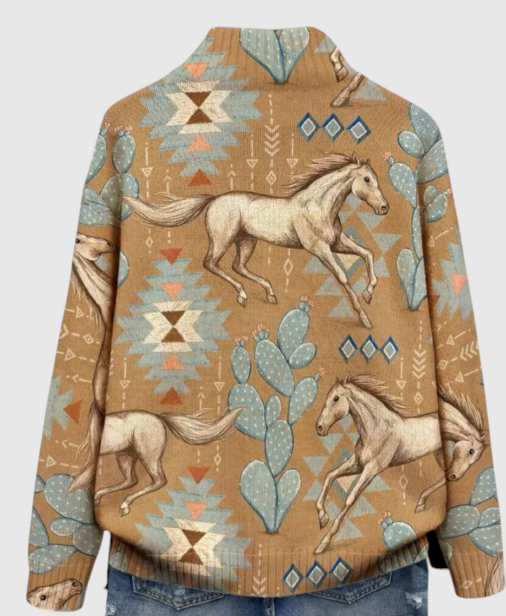 Giovanna™ | Cardigan zippé avec Cheval Sauvage et Cactus
