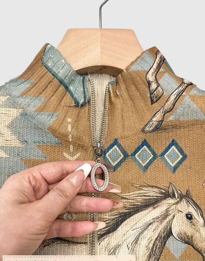 Giovanna™ | Cardigan zippé avec Cheval Sauvage et Cactus
