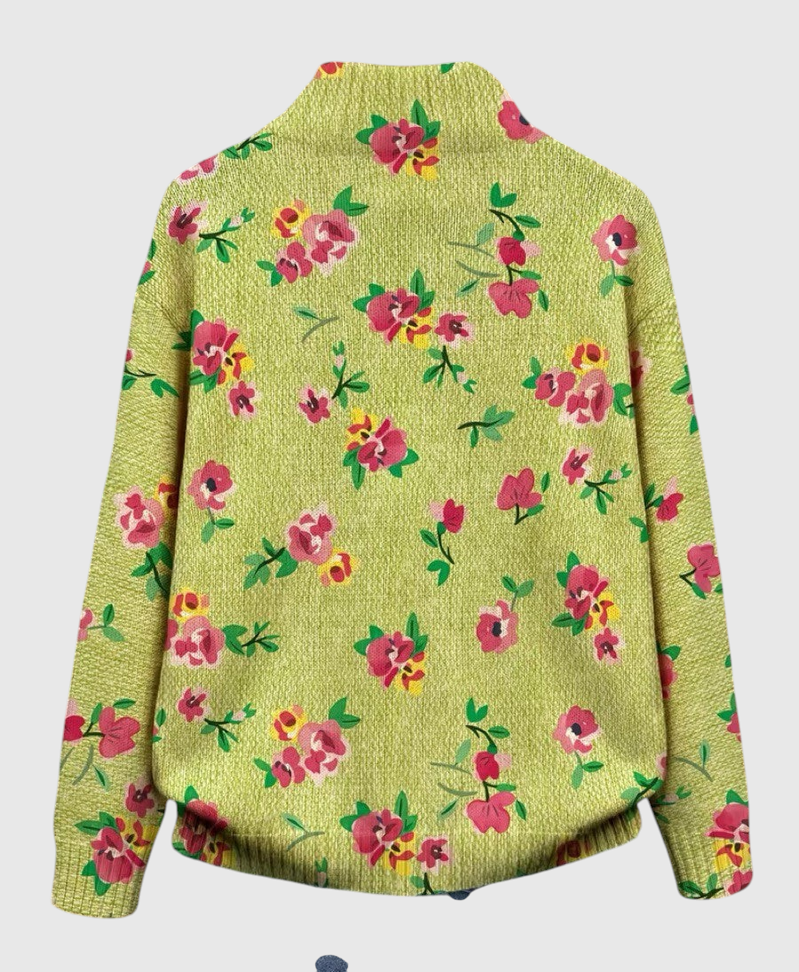 Agnese™ | Cardigan Zippé Rose Fleuri et Citron Vert