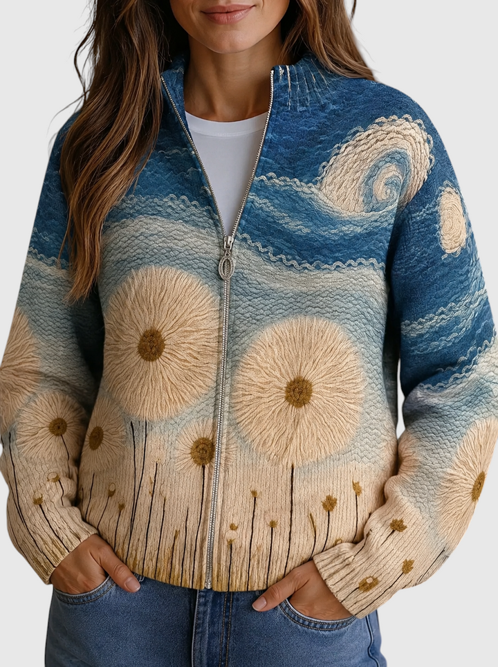 Vincenza™ | Cardigan Doublé avec Fermeture Éclair de Champ de Pissenlit