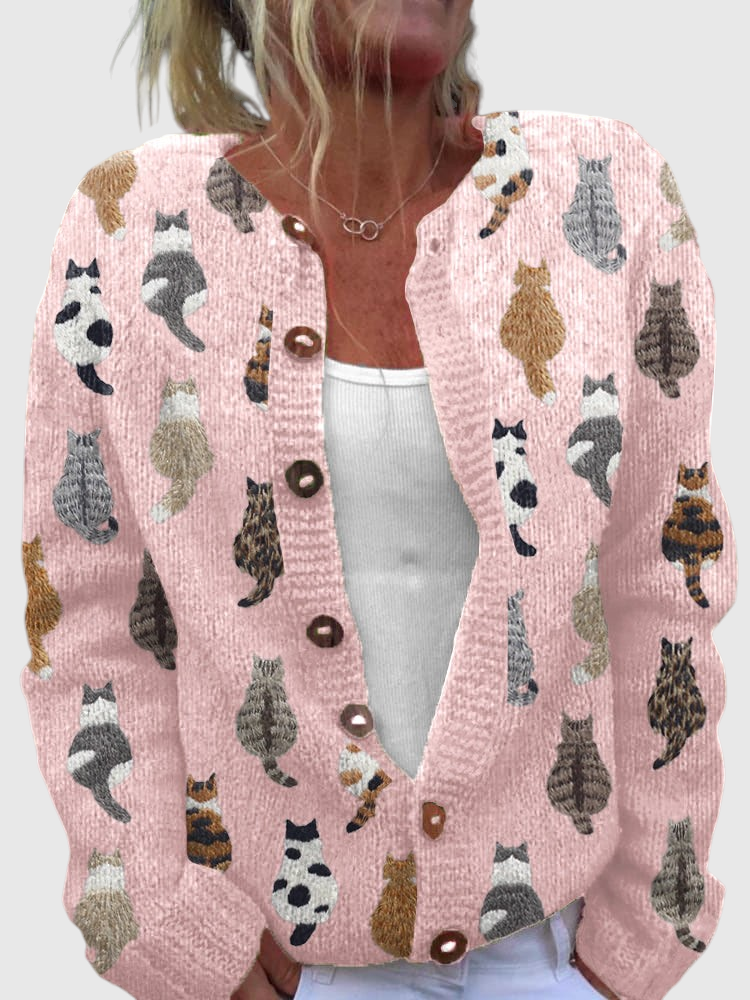Graziella™ | Cardigan avec Imprimé de Chats et Coupe Confortable