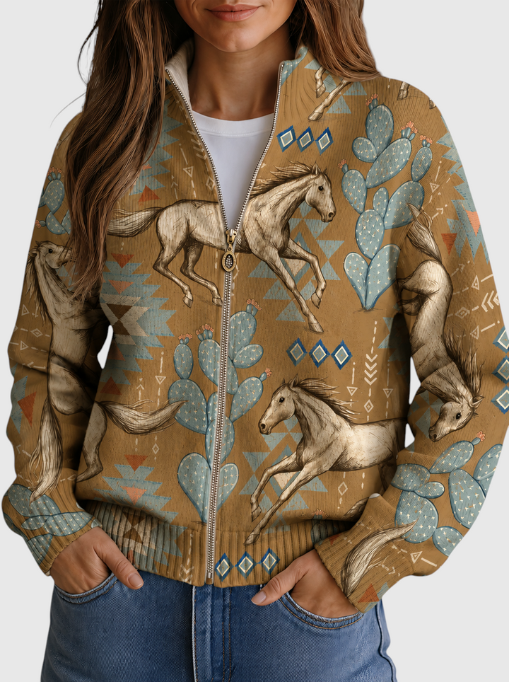 Giovanna™ | Cardigan zippé avec Cheval Sauvage et Cactus